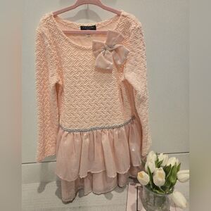 Tahari Girls Pink Sparkle Bow Dress - Size 6 Little Girl